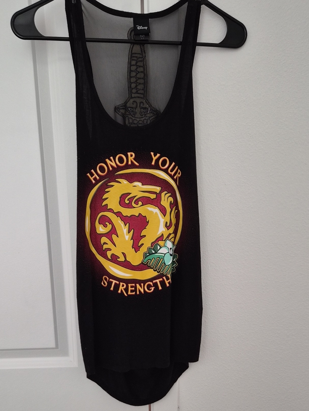 Disney Black Tank with Gold and Red Dragon Crest